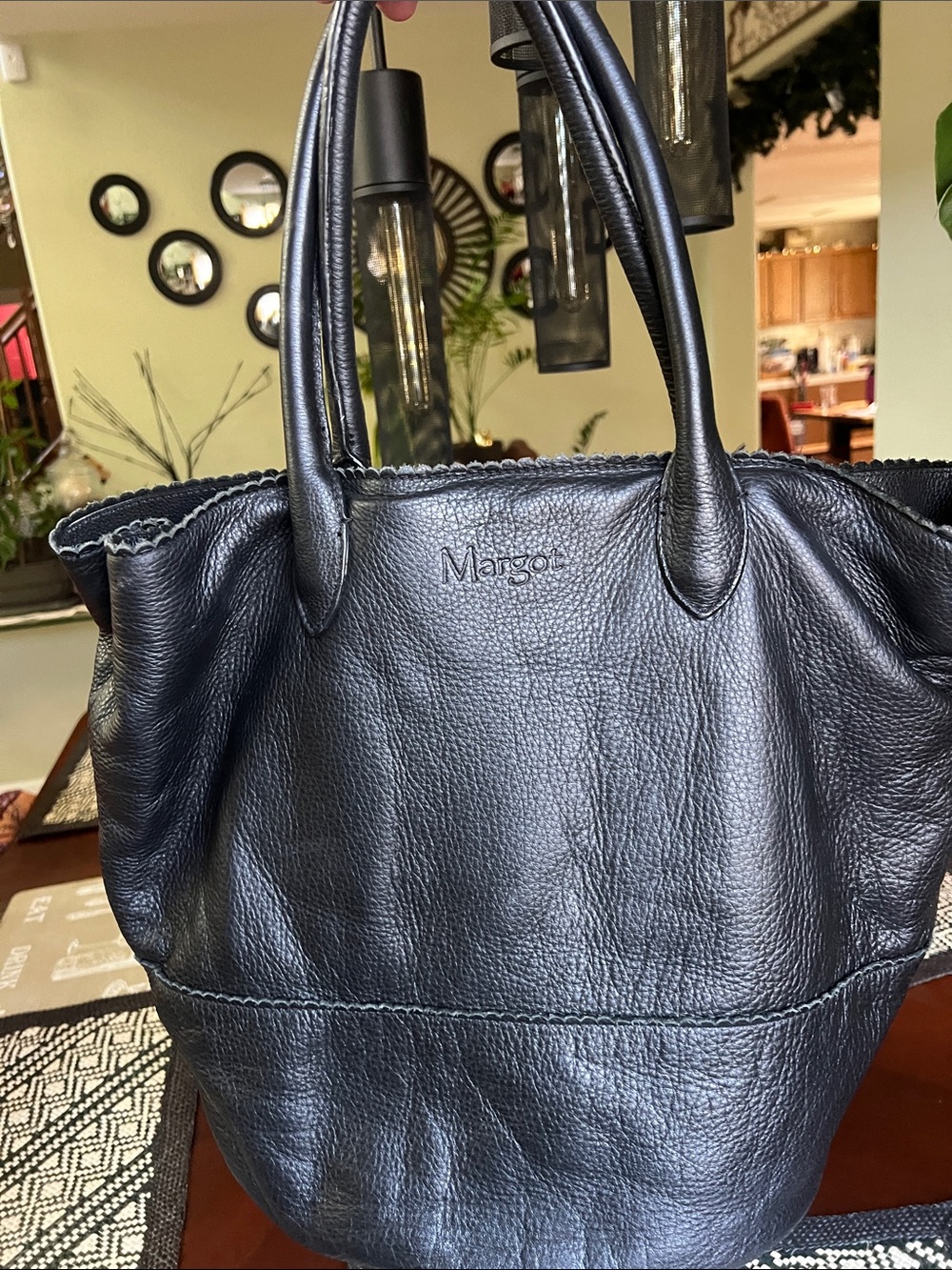 Margot New York Black Pebbled Leather Bucket Tote. Pre-owned.